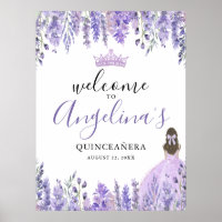 Purple Floral Quinceanera Welcome Sign