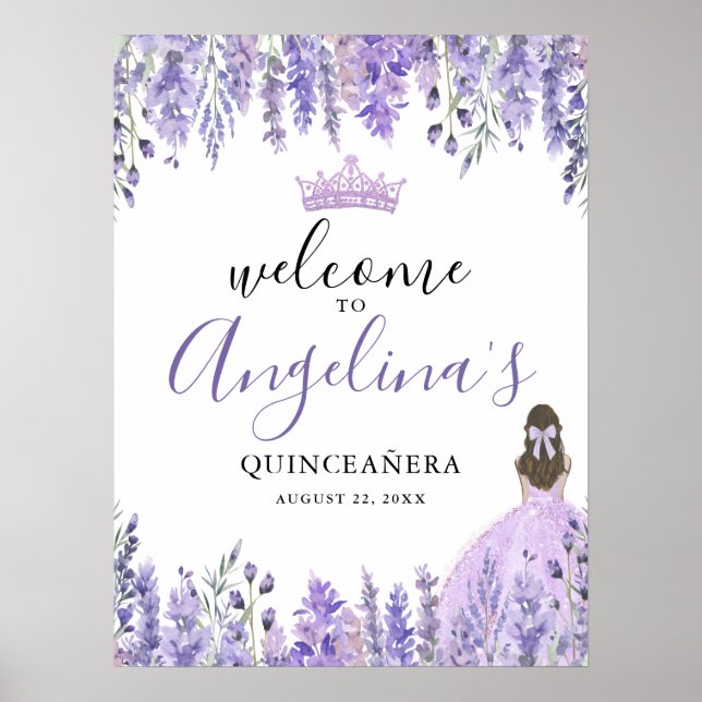 Purple Floral Quinceanera Welcome Sign (Front)