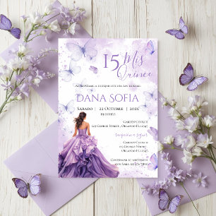 Purple Floral Quincenera Invitation Spanish