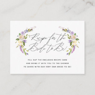 Purple Floral Recipe Instructions for Bride to Be Enclosure Card