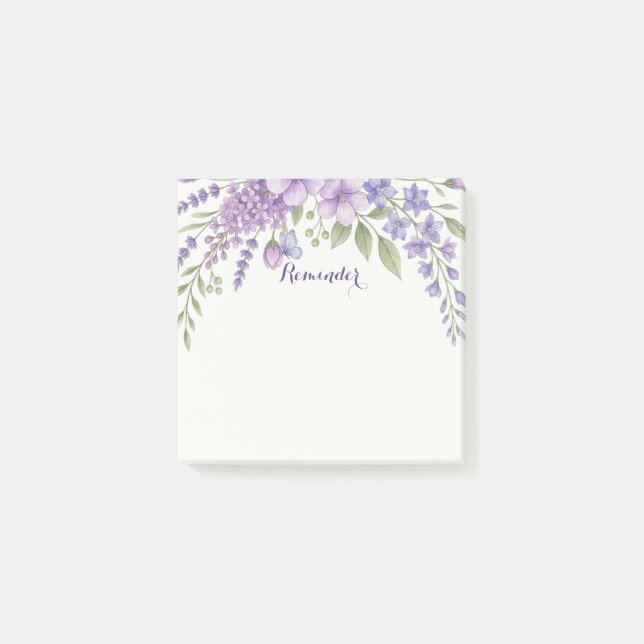 Purple Floral Reminder Sticky Notes, Lavender  Post-it Notes (Front)