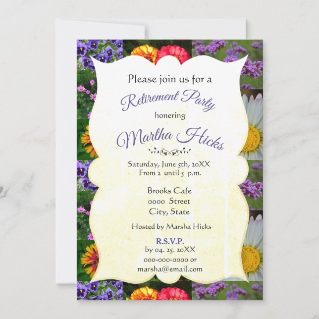 Purple Floral Retirement Party Invitation (Front)