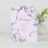 Purple Floral Ribbons Elegant Wedding Invitation