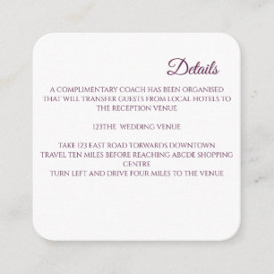 Purple Floral Ring Wedding Details Enclosure Card