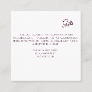 Purple Floral Ring Wedding Gifts Enclosure Card