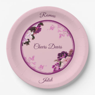 Purple Floral Ring Wedding Paper Plate