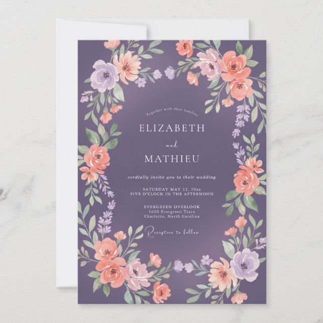 Purple Floral Romantic Wedding Invitation (Front)