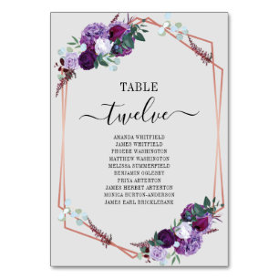Purple Floral Rose Gold Frame Wedding Seating Card
