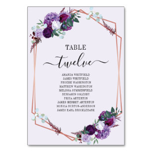 Purple Floral Rose Gold Frame Wedding Seating Card