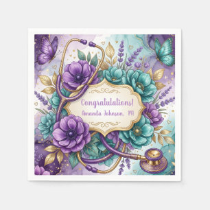 Purple Floral Rose Graduation Napkin