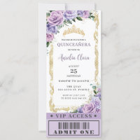 Purple Floral Rose Quinceañera Sweet 16 VIP Ticket