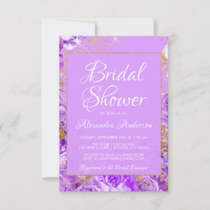 Purple Floral Roses Bridal Shower Monogram Invitation