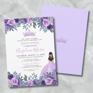 Purple Floral Roses Quinceanera Invitation