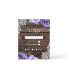 Purple Floral Roses Rustic Lace Wedding RSVP 