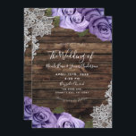 Purple Floral Roses Rustic Wood & Lace Wedding Invitation<br><div class="desc">Customise any way you want.</div>