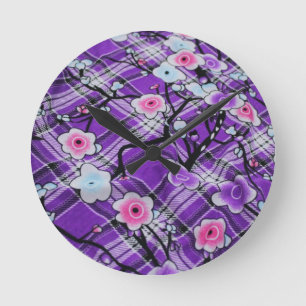 Purple Floral Round Clock