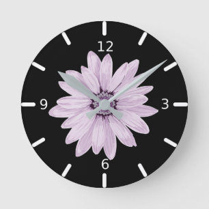 Purple Floral Round Clock