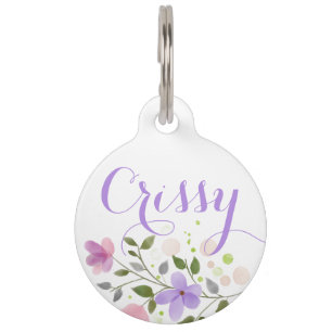 Purple Floral Round Pet Tag