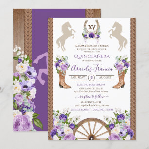 Purple Floral Rustic Western Charro Quinceanera Invitation