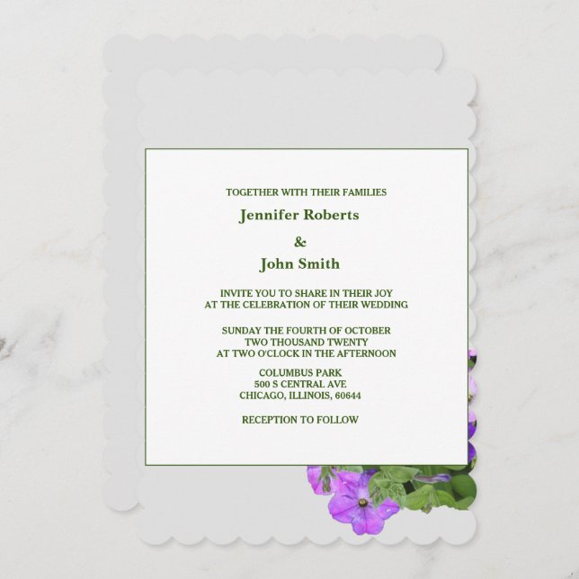 Purple Floral Sage Green Violet Grey Wedding 2024 Invitation (Front/Back)