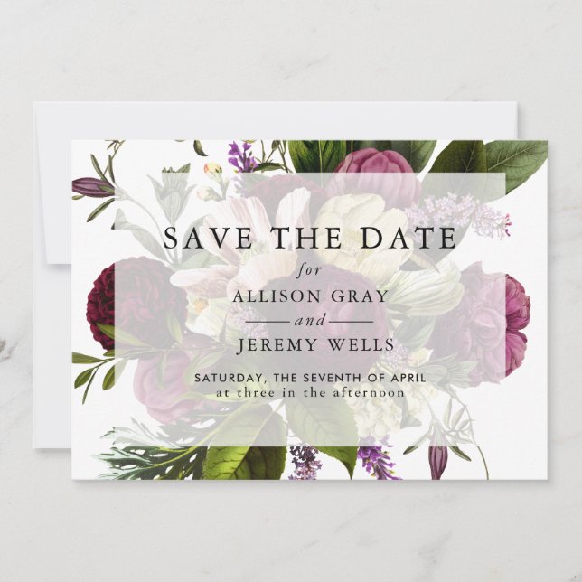 Purple Floral Save the Date (Front)