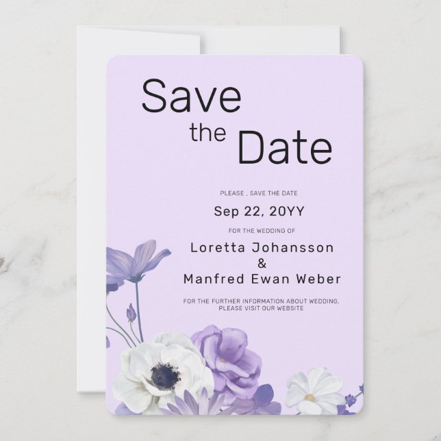 Purple Floral Save the date Invitation (Front)