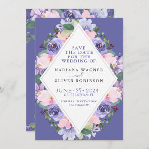 Purple Floral Save the Date Invitation