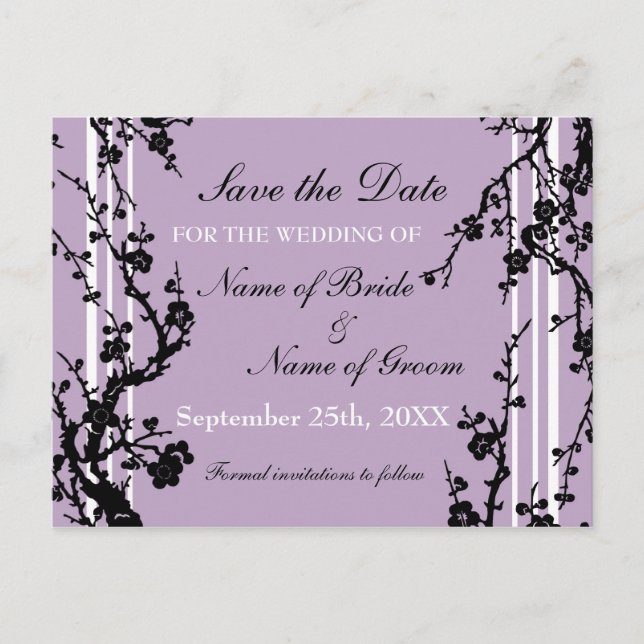 Purple Floral Save the Date Wedding Postcard (Front)