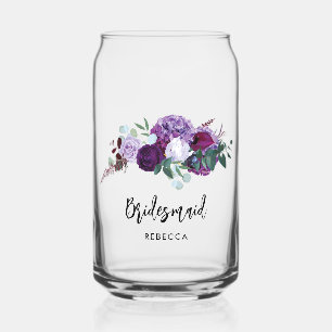 Purple Floral Script Bridesmaid Keepsake Can Glass