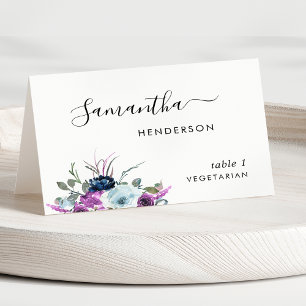 Purple Floral, Script Custom Wedding Place Cards