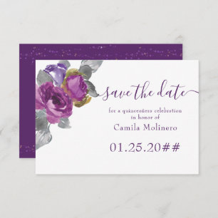 Purple Floral Script Quinceanera Save The Date