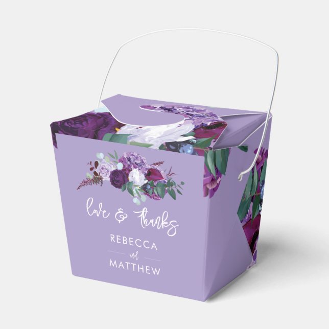 Purple Floral Script Thank You Wedding Party Favour Box (Front Side)