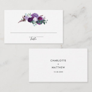 Purple Floral Script Wedding Reception Enclosure Card