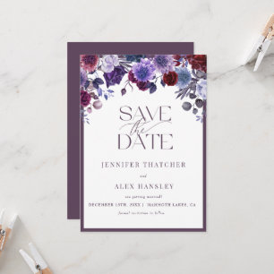 Purple Floral Script Wedding Save the Date Invitation