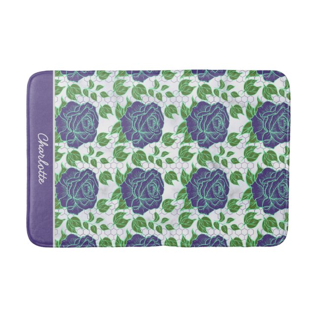 Purple floral seamless pattern personalised name  bath mat (Front)