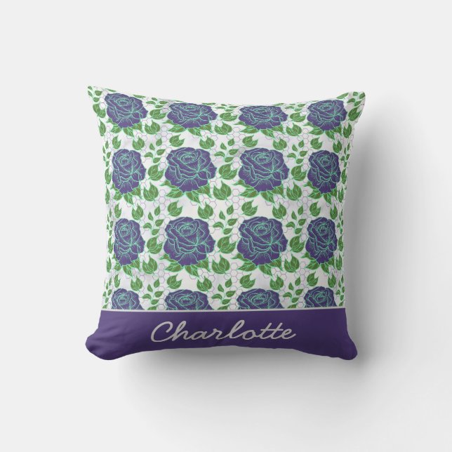 Purple floral seamless pattern personalised name  cushion (Front)