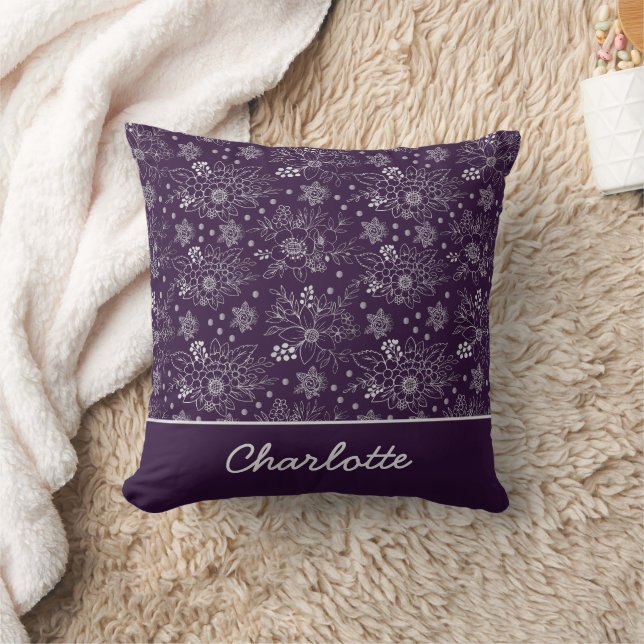 Purple floral seamless pattern personalised name  cushion (Blanket)