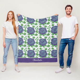 Purple floral seamless pattern personalised name fleece blanket