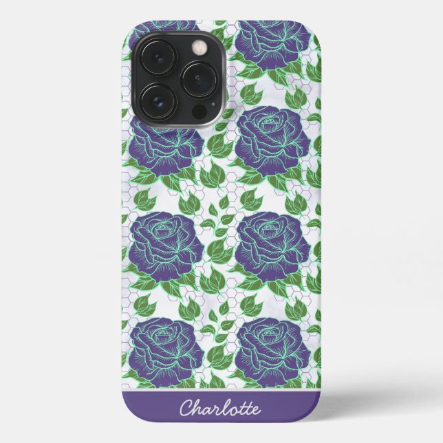 Purple floral seamless pattern personalised name iPhone case (Back)