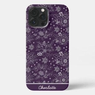 Purple floral seamless pattern personalised name iPhone 13 pro max case
