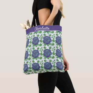 Purple floral seamless pattern personalised name tote bag
