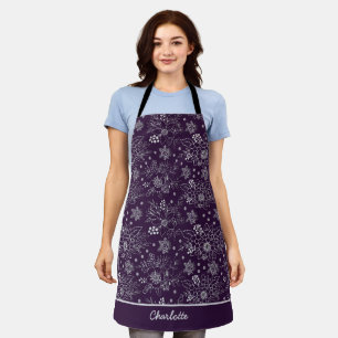Purple floral seamless pattern personalized name apron