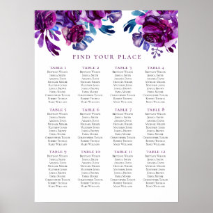 Purple floral seating chart print. Lilac wedding