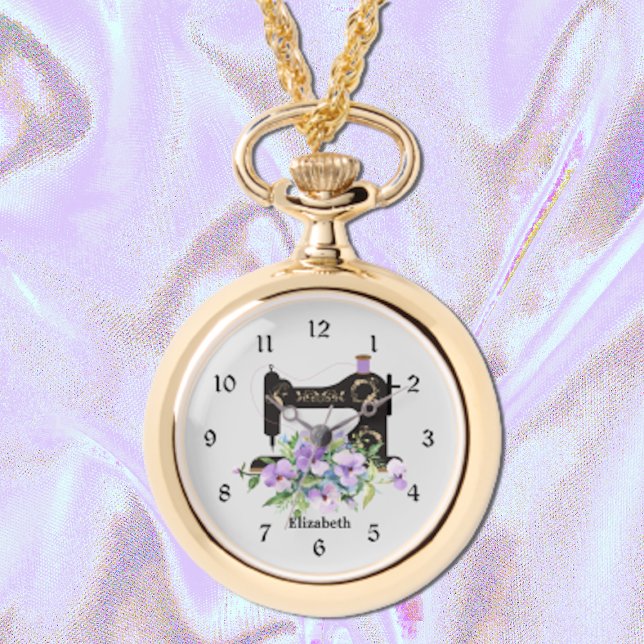 Purple Floral Sewing Machine Necklace Watch  (Creator Uploaded)
