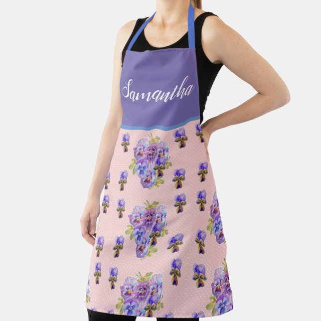 Purple Floral Shabby Chic Lilac Pink Dot Viola  Apron (Insitu)