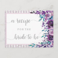 Purple Floral & Silver Bridal Shower Recipe Card