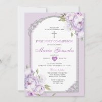 Purple Floral Silver Cross First Holy Communion