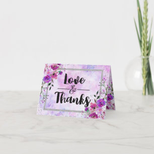 Purple Floral & Silver Frame Wedding Thank You