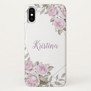 Purple Floral Silver Glitter Geometric Name Case-Mate iPhone Case