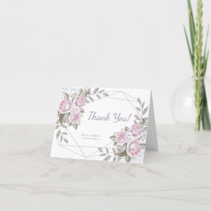 Purple Floral Silver Glitter Thank You Card